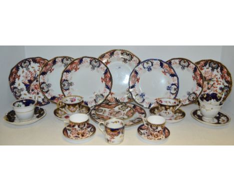 A Royal Crown Derby Imari dinner plate; six similar dessert plates; Derby Crown Porcelain Company cups and saucers; other dec