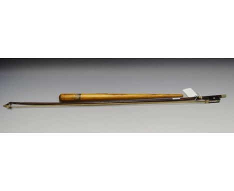 An early 20th century Meinl bow, ebony frog, inlaid with mother-of-pearl, stamped;  a conductors baton (2)