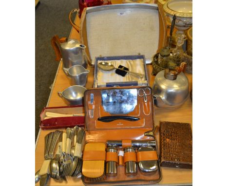 Metalware - a silver napkin ring, Birmingham; EPNS cutlery; Picquot Ware J6 pattern teapot, coffee pot, cream jug, sugar bowl