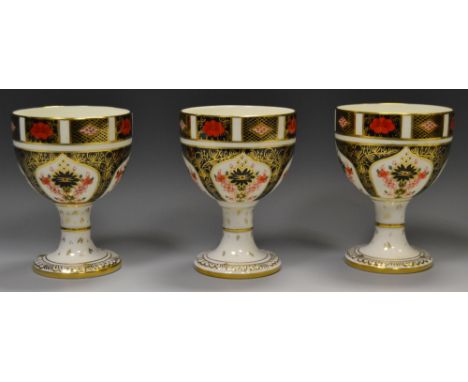 Three Royal Crown Derby 1128 pattern goblets, printed mark (first quality)