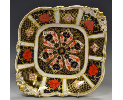 A  Royal Crown Derby 1128 pattern shaped square acorn dish, 23cm wide, printed mark (first quality)