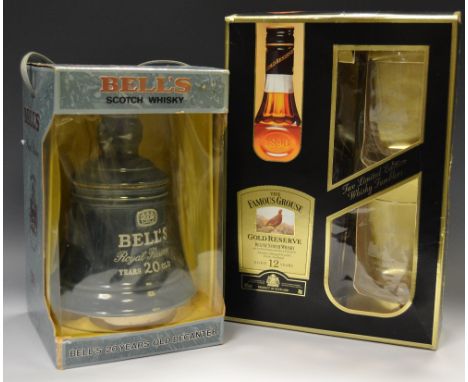 Bells Scotch Whisky, 20 Years, in bell decanter;  The Famous Grouse Gold Reserve, 12 Years