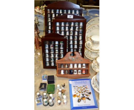 Thimbles - three wall hanging display units &amp; one display shelf holding over 150 ceramic thimbles from around the UK and 