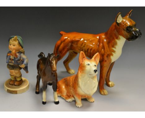 Decorative Ceramics - A Goebel figure of a Boxer dog; Goebel Home From Market model; a Beswick foal; Beswick style Corgi (4)