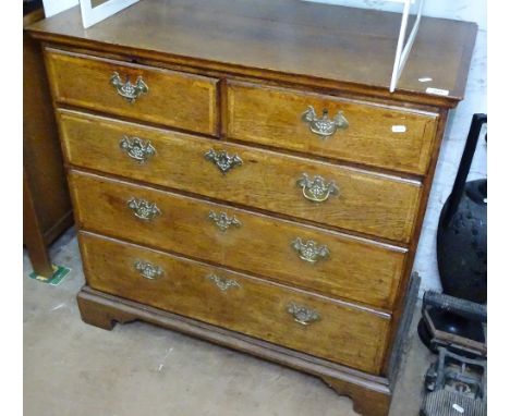 A George III crossbanded oak chest of 2 short and 3 long drawers, on bracket feet, W94cm