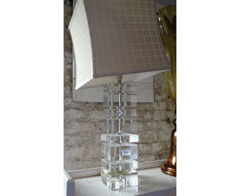 An Italian acrylic square block lamp with shade.
