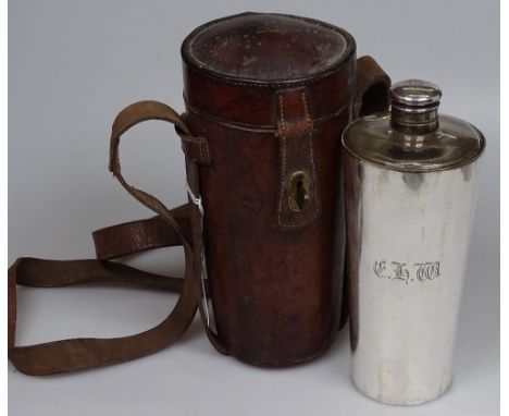 An Antique leather-cased spirit flask with hinged top