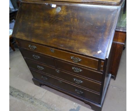 A George III mahogany bureau, with graduated drawers under and bracket feet, W92cm
