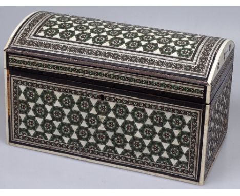 A tea caddy with dome-top and inner compartments, with inlaid decoration