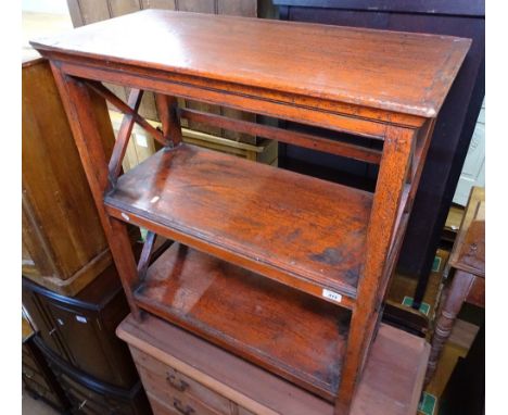 A red painted 3-tier open shelf unit, W80cm