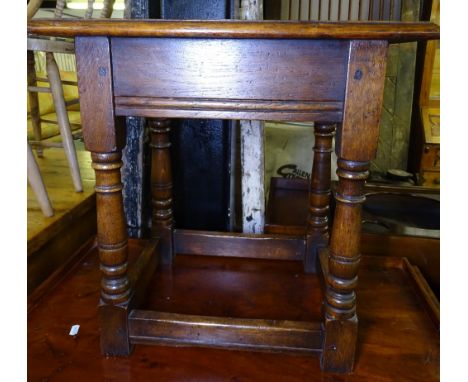 A joined oak lamp table with single frieze drawer, W49cm