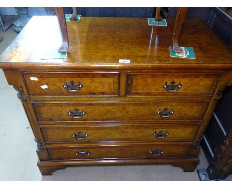 A reproduction walnut chest with 2 short and 3 long drawers, on bracket feet, W87cm