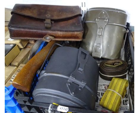 A Russian belt, a small leather satchel, an axe etc
