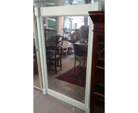 A green painted wall mirror, with beveled edge and split turned columns, H140cm, W92cm