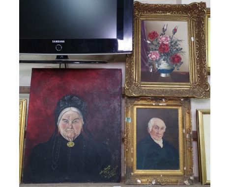 A Continental oil on canvas, a portrait study of a lady, dated 1910, another oil on panel, portrait study of a gentleman, fra