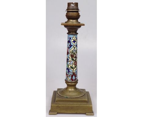 A French bronze and champleve enamel table lamp, circa 1900, height 24cm