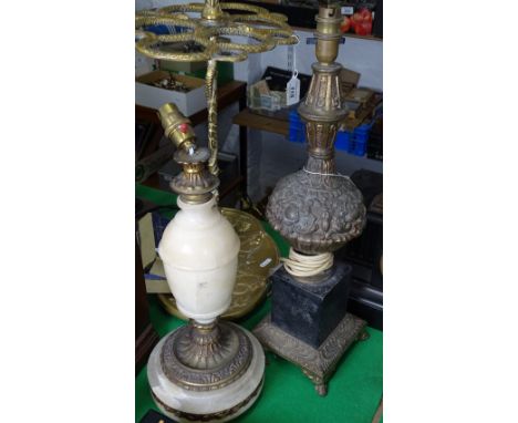 An alabaster and brass table lamp, and another, height 20.5"