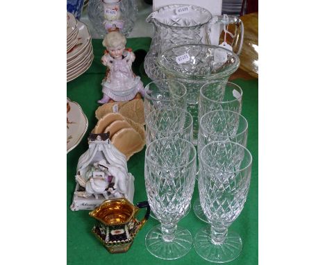 A bubble glass vase, a nodding figure candlestick etc