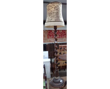 A Victorian mahogany barley twist standard lamp