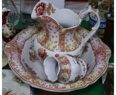 An Edwardian Old Hall wash jug, basin and jar