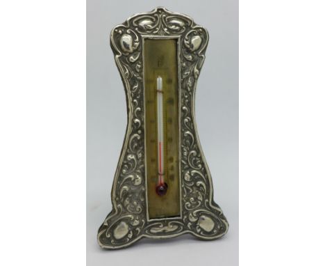 A silver Art Nouveau thermometer, Chester 1914