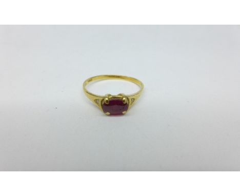 An 18ct gold and ruby ring, 1.5g, L