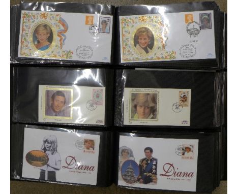 A Princess Diana collection in three binders of first day covers covering marriage, birthday, Royal Baby and Death commemorat