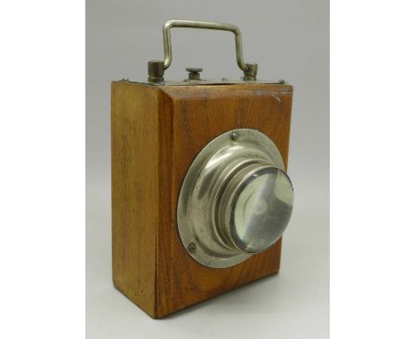 A wooden cased bicycle lamp, a/f