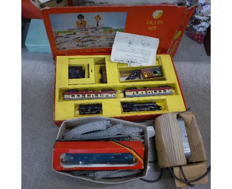 A Tri-ang Railways RAX Electric Train Set, a Hornby Railways, R751, B.R. Loco Co-Co Diesel engine, boxed, Tri-ang track and a