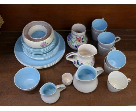 Poole dinnerware, teaware, two vases and a jug