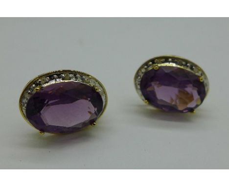 A pair of yellow metal, amethyst and diamond earrings, the butterflies marked 750, total weight 5g
