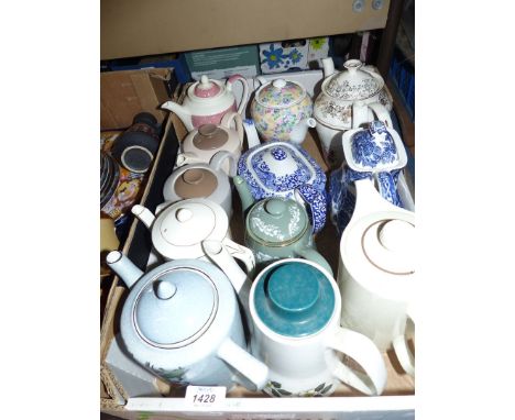 A quantity of coffee pots including Ridgway 'Conway', Shelley (a/f), Poole etc plus a Spode Italian teapot.(chi to spout).