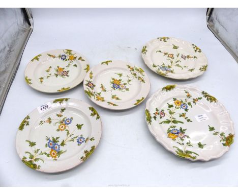 A pair of Ulysse Cantagalli shaped Maiolica dishes and three dinner plates of the same.