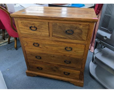 A vintage teak chest of 2 short and 3 long drawers, 92cmHigh x 82cmWide. Location:RWF 