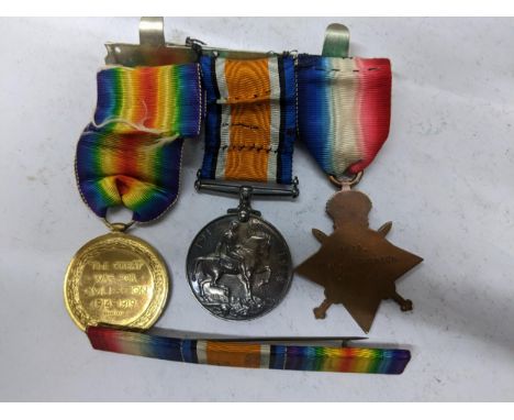 First World War medals to include British War medal, Victory Medal and the 1914-1915 Star 4513 Pte. A Strudwick R.SUSS.R, tog