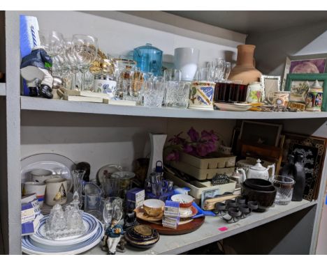 A mixed lot of household ceramics and glassware, cutlery, pictures, a Coalport coffee pot, a Spode blue and white cream jug a