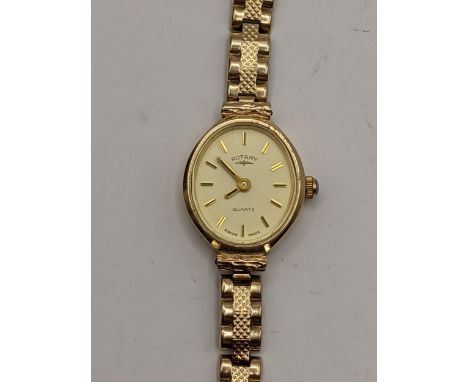 A 9ct gold ladies Rotary quartz watch on a 9ct gold bracelet, 11gLocation: 