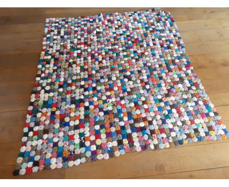 A vintage pinwheel/yoyo quilt in multiple colours and patterns, 215cm x 190cmLocation: BWR 