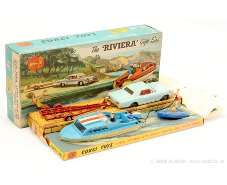 Corgi GS31 "Riviera" Gift Set to include Buick Riviera - finished in pale blue, red interior, chrome bumpers, wire wheels, gr