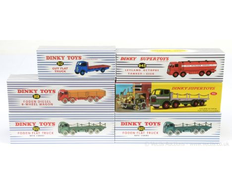 Dinky (Atlas Editions) a group to include 512 Guy Flat Truck; 905 Foden Flat Truck with Chains; 943 Leyland Octopus "Esso" Ta
