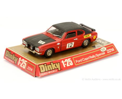 Dinky 2214 (1/25th Scale) Ford Capri Rally Special - red, black hood, bonnet and interior, racing number 12 - overall conditi