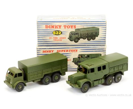 Dinky Military 622 Foden 10-ton Covered Wagon - green including ridged hubs with treaded tyres, metal tow hook, figure driver
