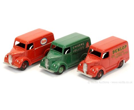 Dinky Trojan Vans a group of 3 (1) 31n (450) - "Esso" - red, white band, maroon ridged hubs with smooth tyres, silver trim; (