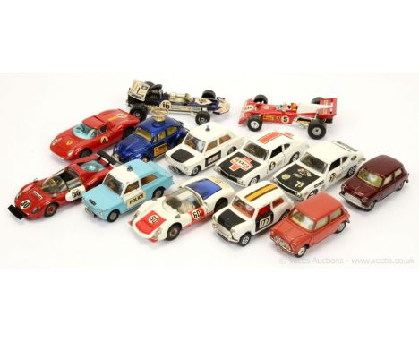 Corgi unboxed group to include Morris Mini Minor - metallic maroon, cast hubs; 2 x Ford Capri including "Roger Clark"; Porsch