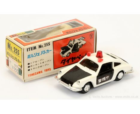 Diapet 255 Porsche 911 "Police" Car - finished in white, black including interior, chrome trim, red roof light and sirens - c