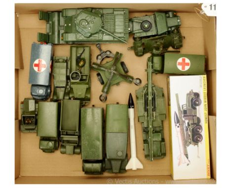 Dinky Military unboxed group to include Foden Covered Wagon; Medium Artillery Tractor; "Ambulance"; Scout Car; Honest John Mi