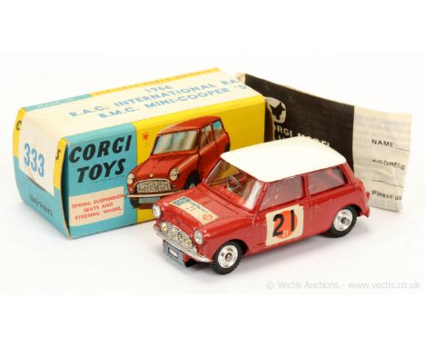 Corgi 333 BMC Mini Cooper S "RAC International Rally" - red including interior, white roof, silver trim, spun hubs, race numb