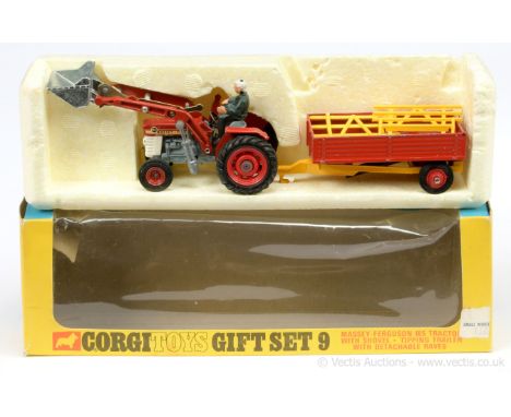 Corgi GS9 Gift Set to include Massey Ferguson 165 Tractor with Shovel - red including hubs, grey, white, bare metal shovel, b