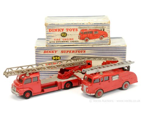 Dinky Fire Engine pair (1) 955 Fire Engine with extending ladder - red including Supertoy hubs with grey treaded tyres, with 