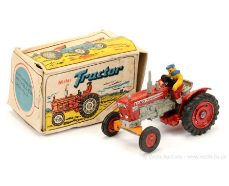 Maxwell (India) Ford 5000 Super Major Tractor - red, silver, dark orange, with figure driver, grey plastics - Good Plus in a 